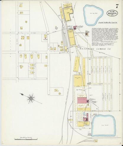 Sanborn Fire Insurance Map from Warren, Bradley County, Arkansas (1907), Sheet #0007 - Complete Map Set gallery image, historic Sanborn map, vintage wall art, Arkansas Arkansas