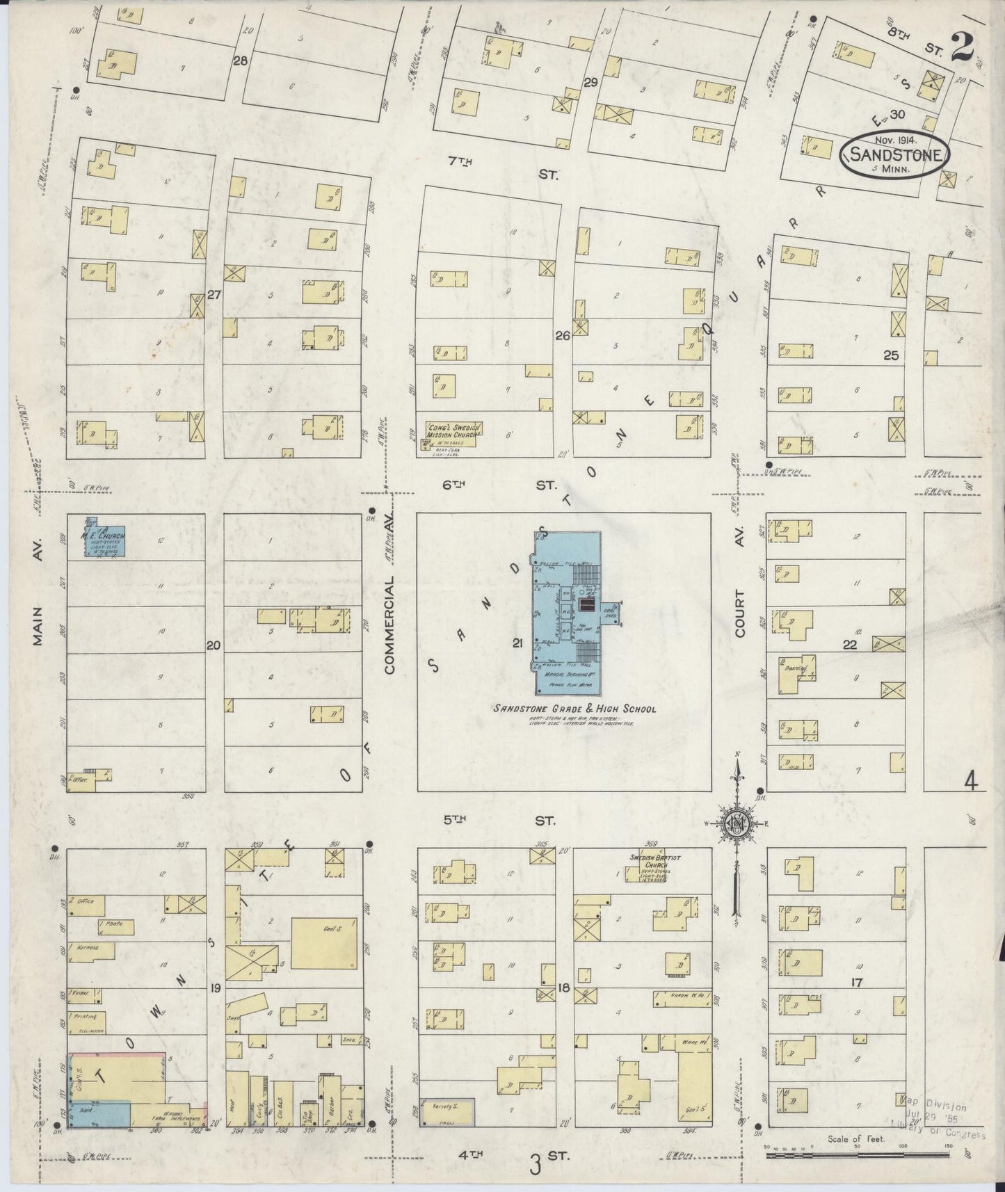 Sanborn Fire Insurance Map from Sandstone, Pine County, Minnesota (1914), Sheet #0002 - Historic Sanborn Fire Insurance Map Print, vintage old map wall art, antique decor, genealogy gift, Minnesota Minnesota map