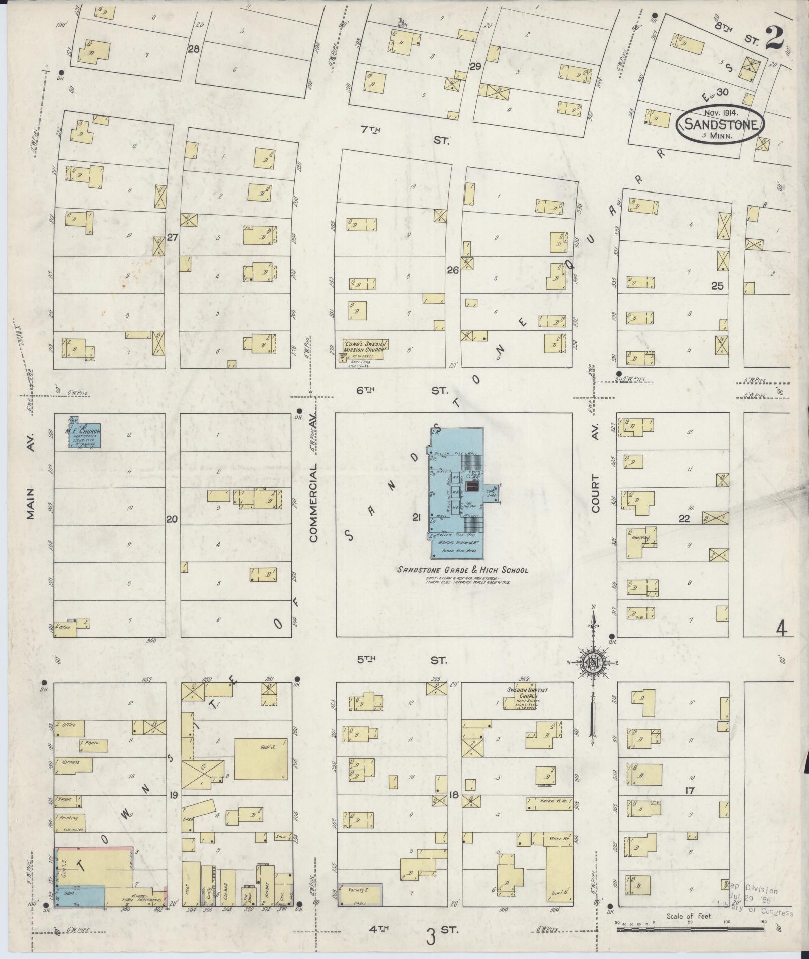 Sanborn Fire Insurance Map from Sandstone, Pine County, Minnesota (1914), Sheet #0002 - Historic Sanborn Fire Insurance Map Print, vintage old map wall art, antique decor, genealogy gift, Minnesota Minnesota map