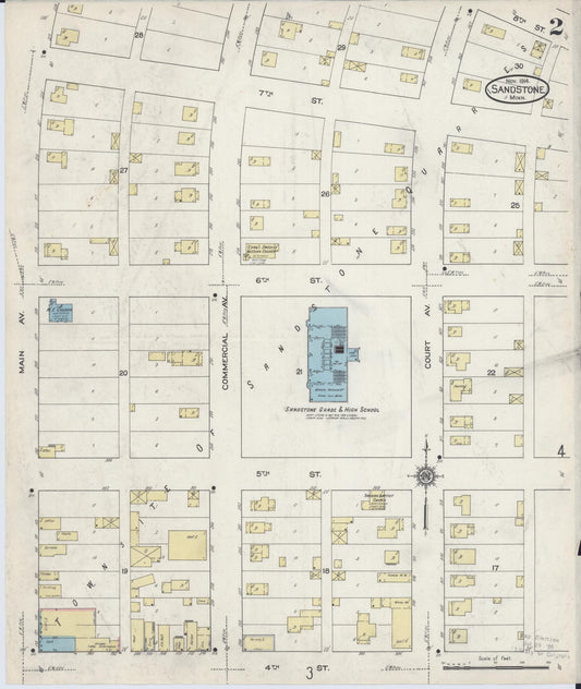 Sanborn Fire Insurance Map from Sandstone, Pine County, Minnesota (1914), Sheet #0002 - Historic Sanborn Fire Insurance Map Print, vintage old map wall art, antique decor, genealogy gift, Minnesota Minnesota map
