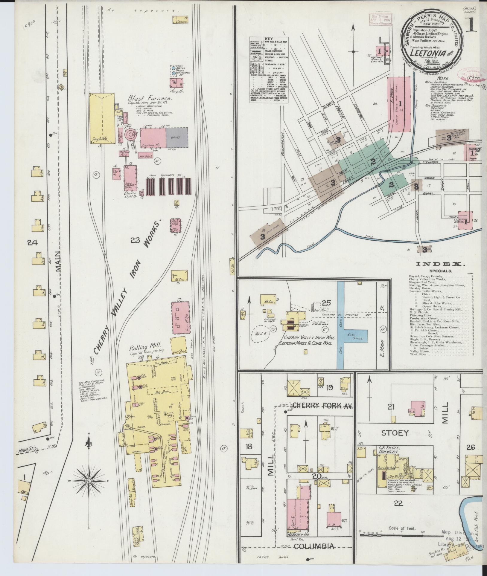 Sanborn Fire Insurance Map from Leetonia, Columbiana County, Ohio (1893), Sheet #0001 - Historic Sanborn Fire Insurance Map Print, vintage old map wall art, antique decor, genealogy gift, Ohio Ohio map