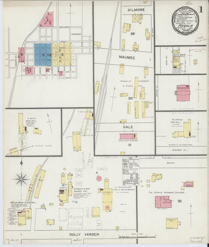 Sanborn Fire Insurance Map from Angola, Steuben County, Indiana (1892), Sheet #0001 - Historic Sanborn Fire Insurance Map Print, vintage old map wall art, antique decor, genealogy gift, Indiana Indiana map