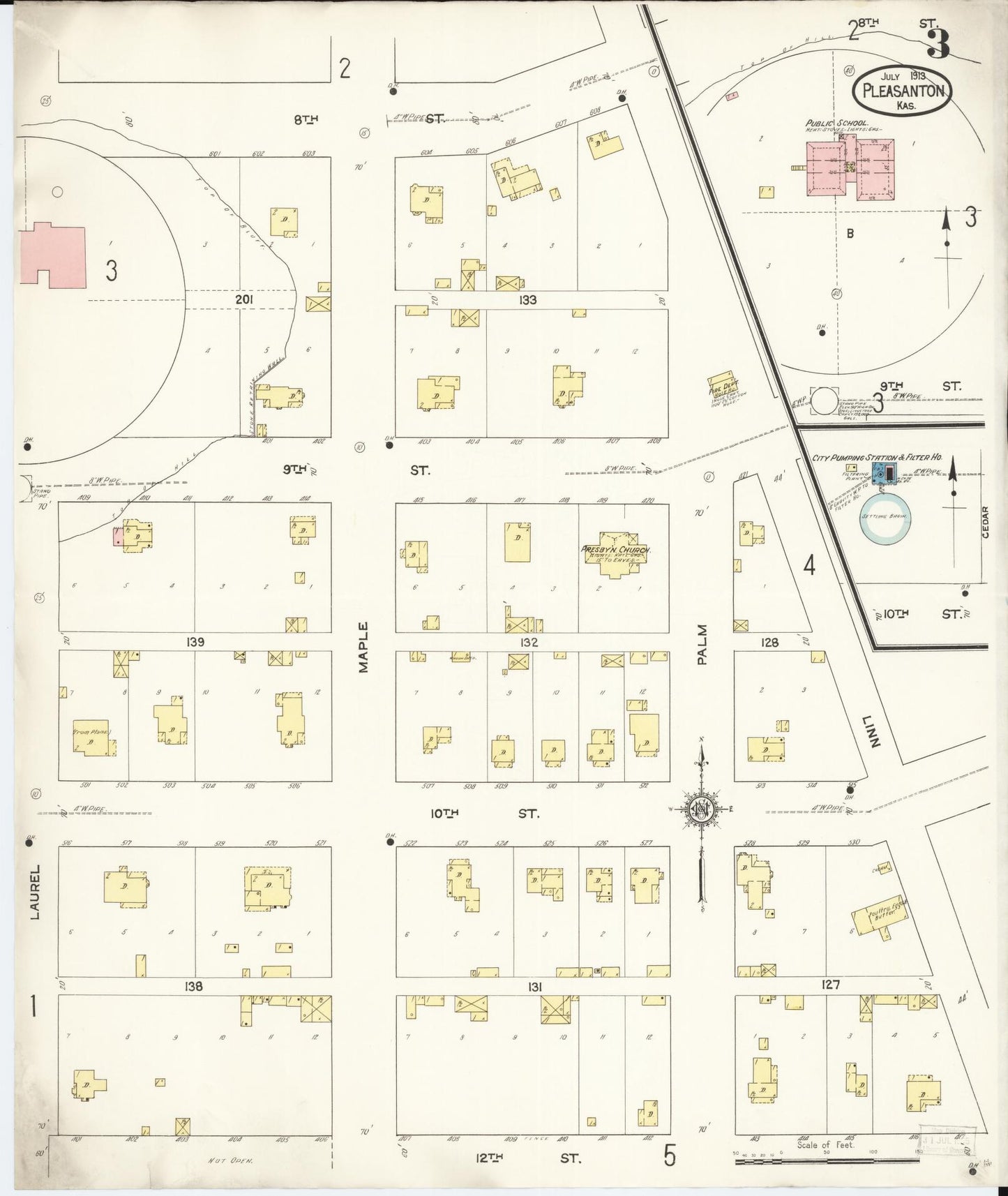 Sanborn Fire Insurance Map from Pleasanton, Linn County, Kansas (1913), Sheet #0003 - Complete Map Set gallery image, historic Sanborn map, vintage wall art, Kansas Kansas