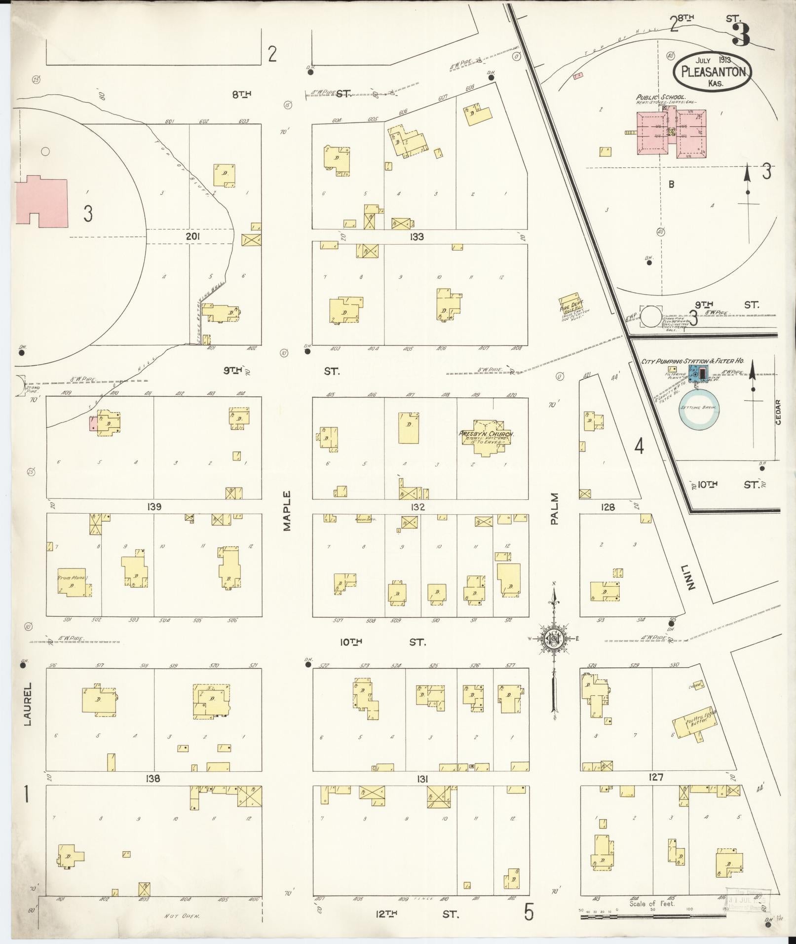Sanborn Fire Insurance Map from Pleasanton, Linn County, Kansas (1913), Sheet #0003 - Complete Map Set gallery image, historic Sanborn map, vintage wall art, Kansas Kansas