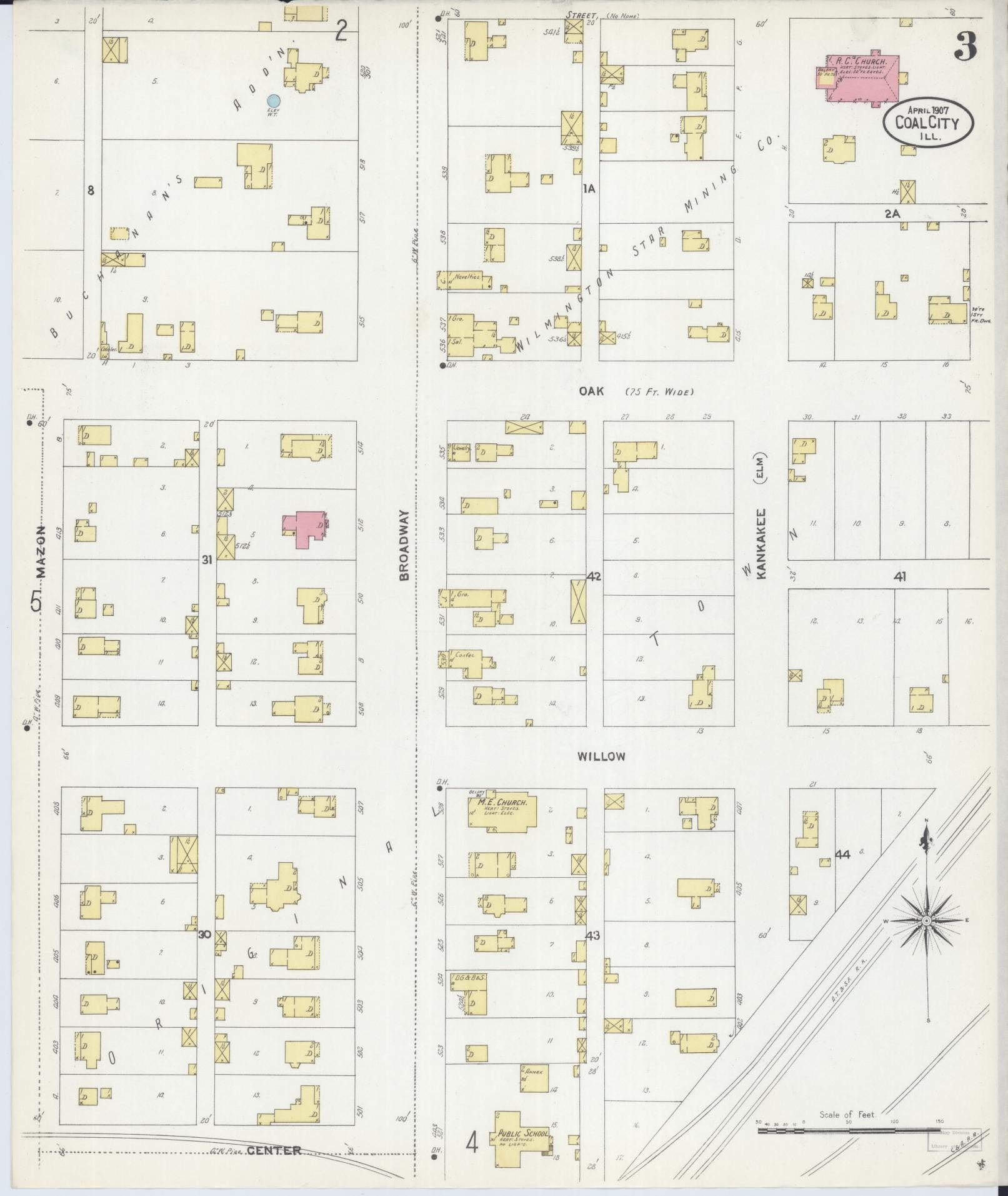 Sanborn Fire Insurance Map from Coal City, Grundy County, Illinois (1907), Sheet #0003 - Complete Map Set gallery image, historic Sanborn map, vintage wall art, Illinois Illinois