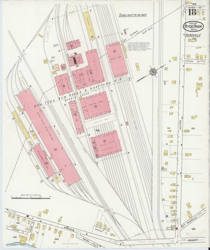 Sanborn Fire Insurance Map from Hyde Park, Norfolk County, Massachusetts (1917), Sheet #0018 - Complete Map Set gallery image, historic Sanborn map, vintage wall art, Massachusetts Massachusetts