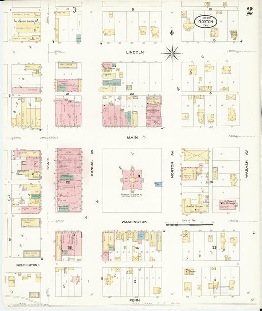 Sanborn Fire Insurance Map from Norton, Norton County, Kansas (1908), Sheet #0002 - Historic Sanborn Fire Insurance Map Print, vintage old map wall art, antique decor, genealogy gift, Kansas Kansas map