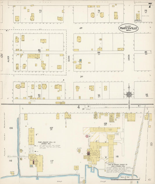 Sanborn Fire Insurance Map from Marysville, Snohomish County, Washington (1912), Sheet #0007 - Historic Sanborn Fire Insurance Map Print, vintage old map wall art, antique decor, genealogy gift, Washington Washington map