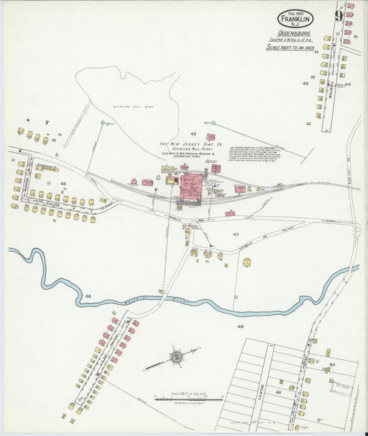 Sanborn Fire Insurance Map from Franklin, Sussex County, New Jersey (1920), Sheet #0009 - Historic Sanborn Fire Insurance Map Print, vintage old map wall art, antique decor, genealogy gift, New Jersey New Jersey map