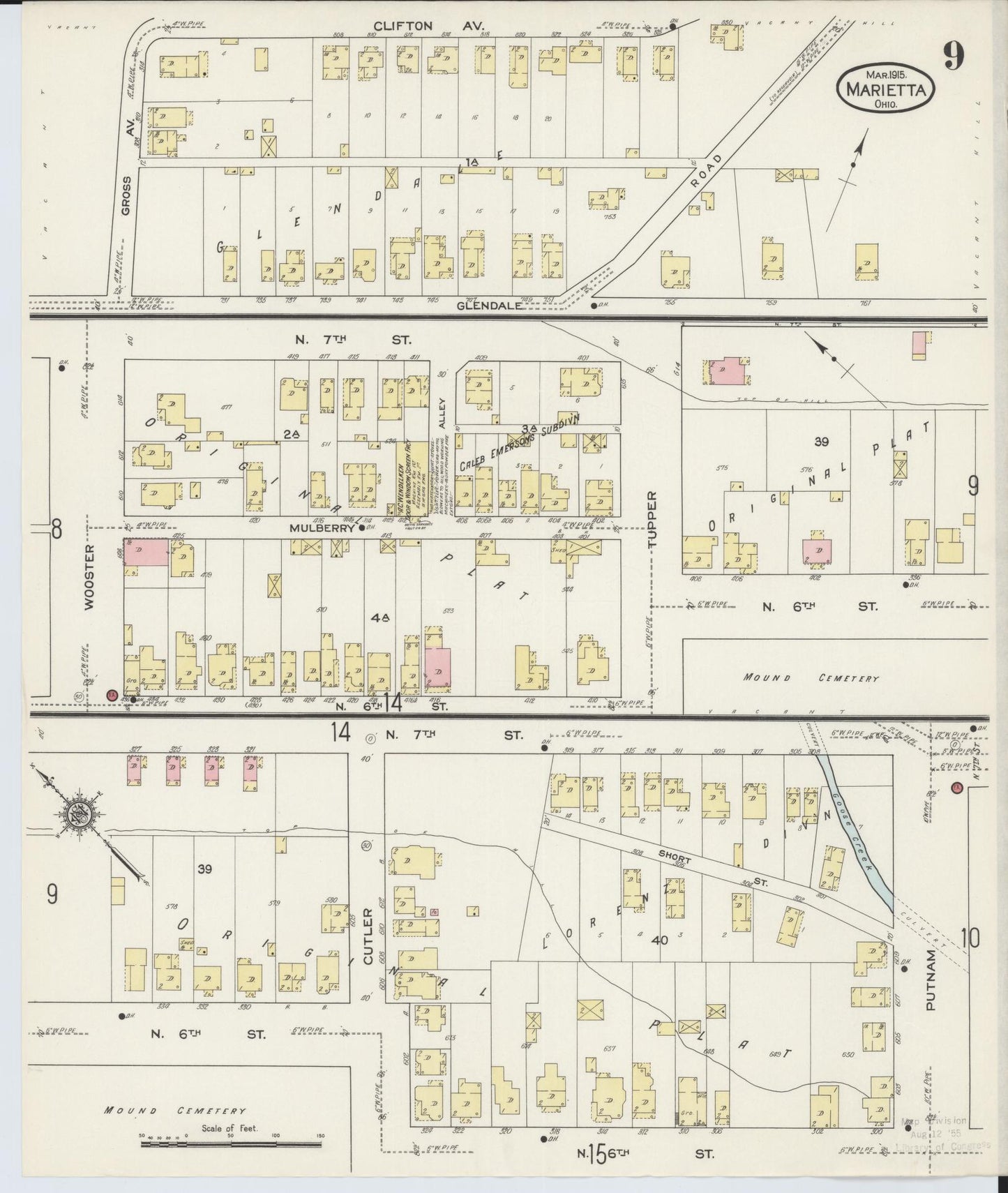 Sanborn Fire Insurance Map from Marietta, Washington County, Ohio (1915), Sheet #0009 - Historic Sanborn Fire Insurance Map Print, vintage old map wall art, antique decor, genealogy gift, Ohio Ohio map