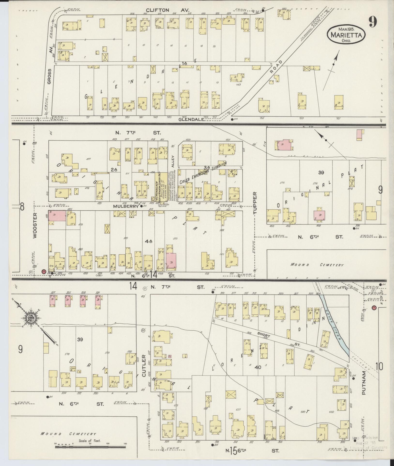 Sanborn Fire Insurance Map from Marietta, Washington County, Ohio (1915), Sheet #0009 - Historic Sanborn Fire Insurance Map Print, vintage old map wall art, antique decor, genealogy gift, Ohio Ohio map