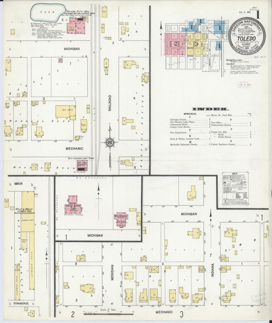 Sanborn Fire Insurance Map from Toledo, Cumberland County, Illinois (1911), Sheet #0001 - Complete Map Set gallery image, historic Sanborn map, vintage wall art, Illinois Illinois