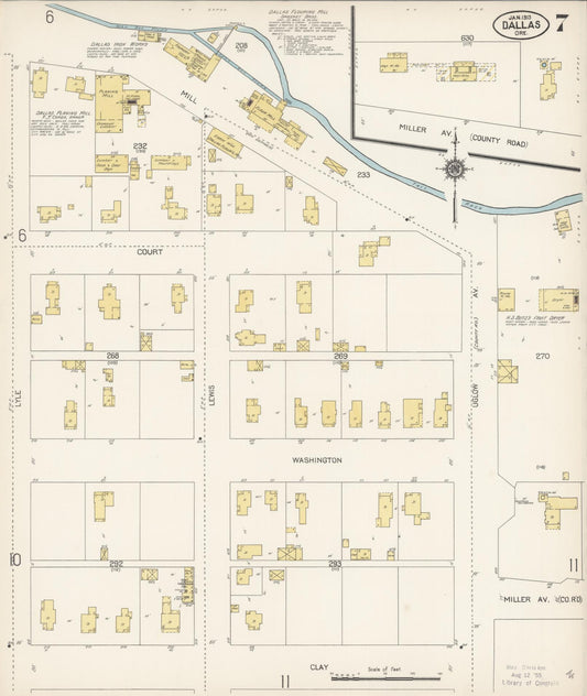 Sanborn Fire Insurance Map from Dallas, Polk County, Oregon (1913), Sheet #0007 - Historic Sanborn Fire Insurance Map Print, vintage old map wall art, antique decor, genealogy gift, Oregon Oregon map