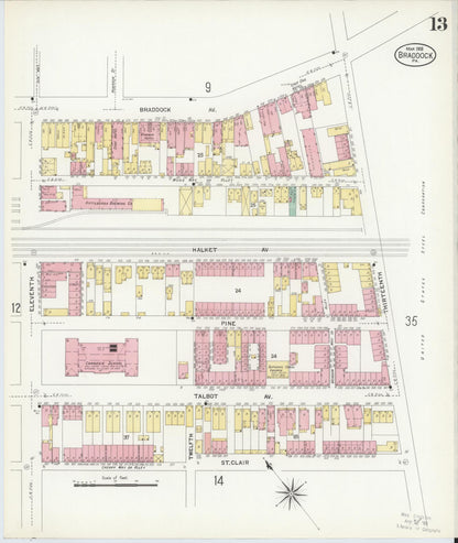Sanborn Fire Insurance Map from Braddock, Allegheny County, Pennsylvania (1908), Sheet #0013 - Complete Map Set gallery image, historic Sanborn map, vintage wall art, Pennsylvania Pennsylvania