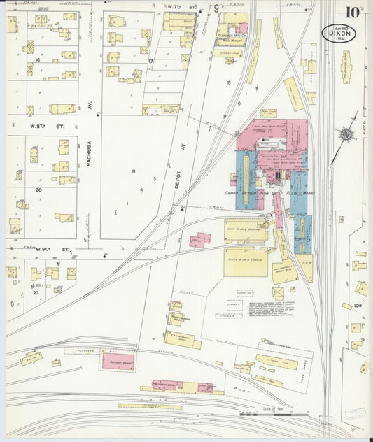 Sanborn Fire Insurance Map from Dixon, Lee County, Illinois (1910), Sheet #0010 - Historic Sanborn Fire Insurance Map Print, vintage old map wall art, antique decor, genealogy gift, Illinois Illinois map