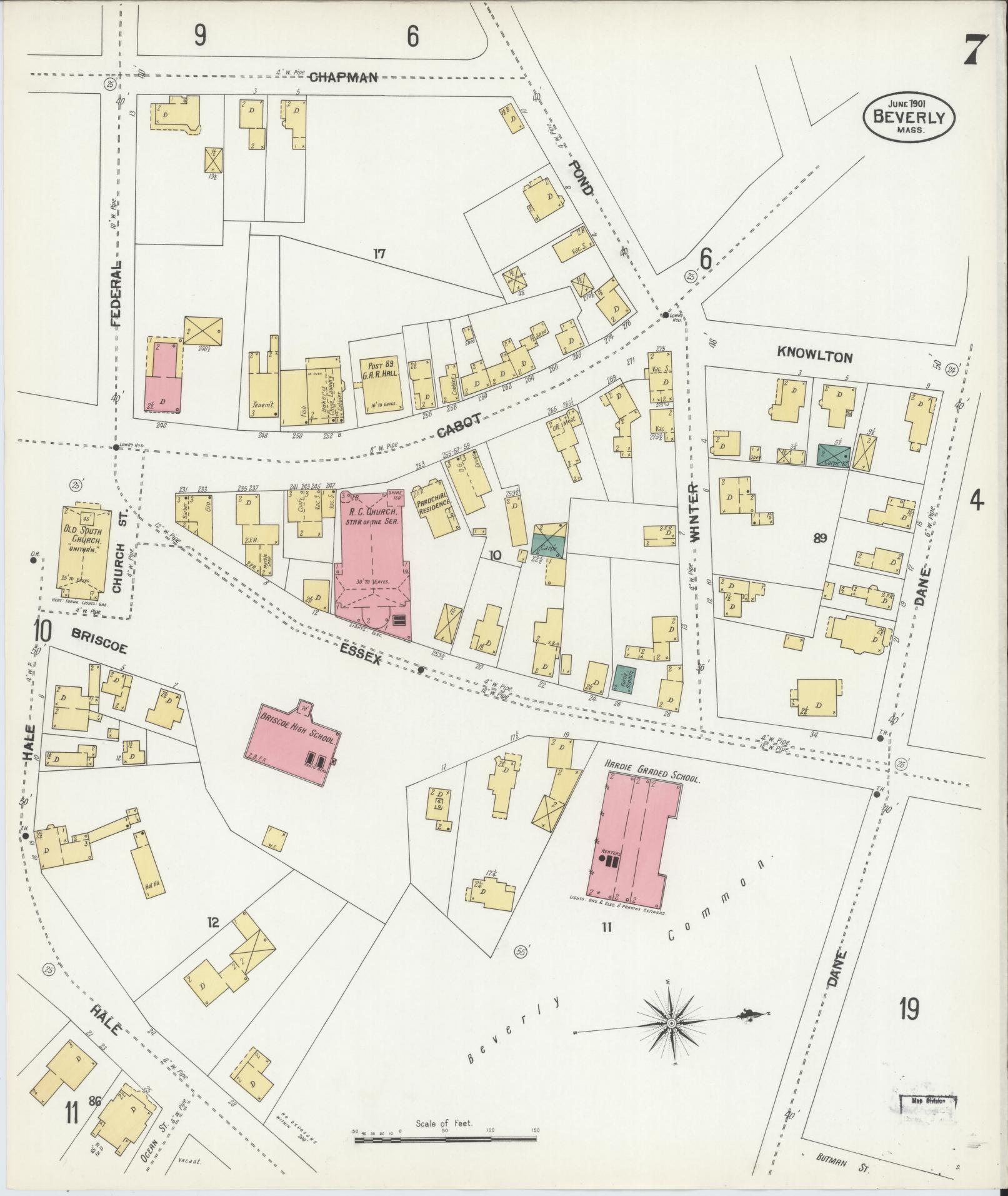 Sanborn Fire Insurance Map from Beverly, Essex County, Massachusetts (1901), Sheet #0007 - Complete Map Set gallery image, historic Sanborn map, vintage wall art, Massachusetts Massachusetts