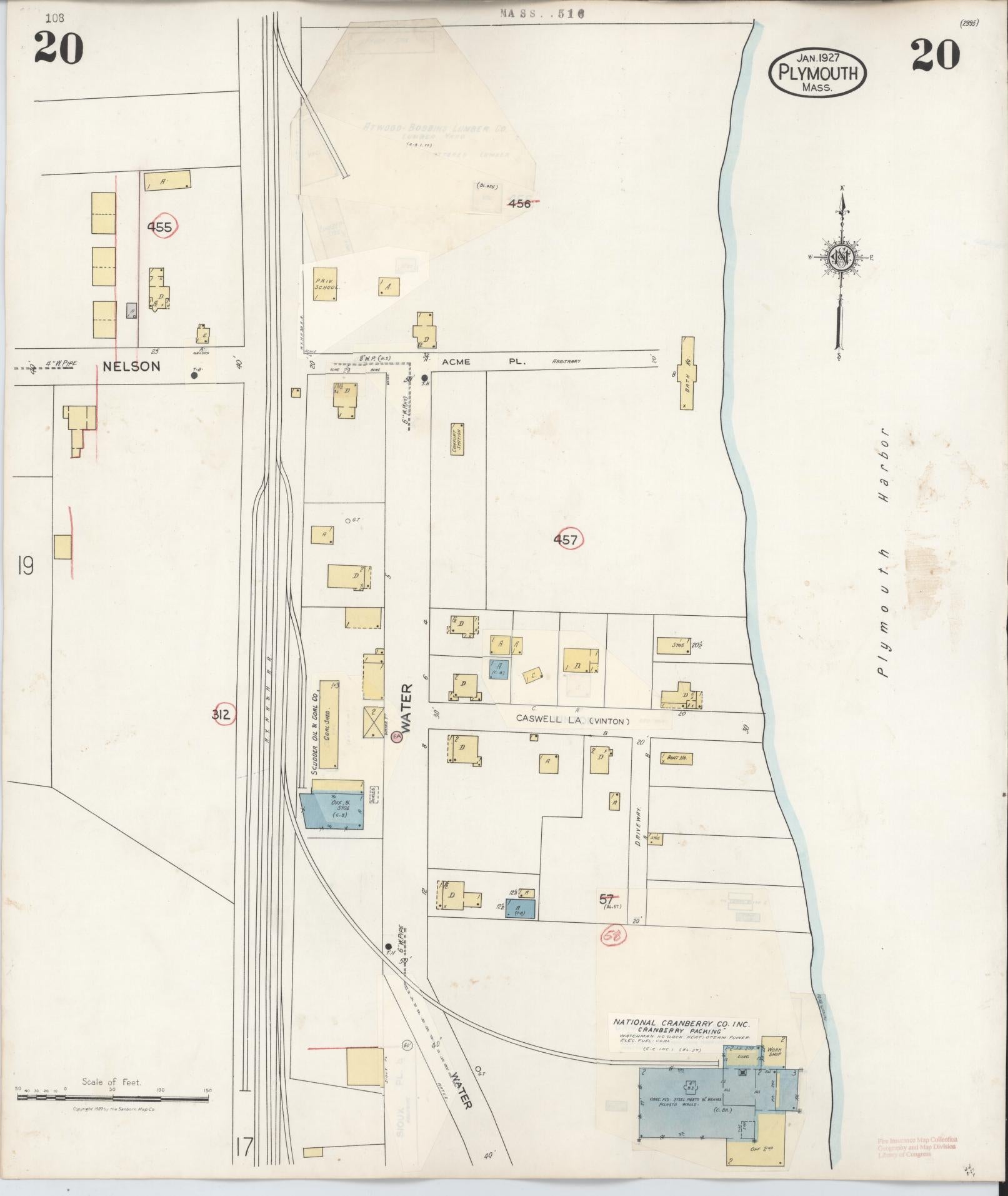 Sanborn Fire Insurance Map from Plymouth, Plymouth County, Massachusetts (1948), Sheet #0020 - Historic Sanborn Fire Insurance Map Print, vintage old map wall art, antique decor, genealogy gift, Massachusetts Massachusetts map