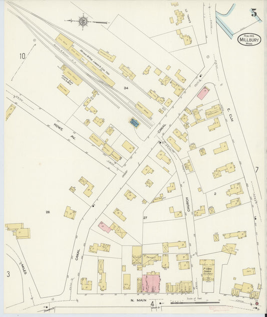 Sanborn Fire Insurance Map from Millbury, Worcester County, Massachusetts (1913), Sheet #0005 - Historic Sanborn Fire Insurance Map Print, vintage old map wall art, antique decor, genealogy gift, Massachusetts Massachusetts map