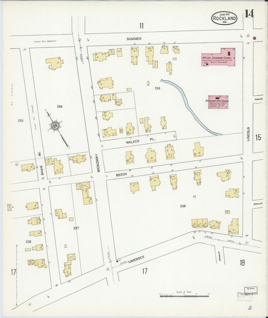 Sanborn Fire Insurance Map from Rockland, Knox County, Maine (1912), Sheet #0014 - Historic Sanborn Fire Insurance Map Print, vintage old map wall art, antique decor, genealogy gift, Maine Maine map