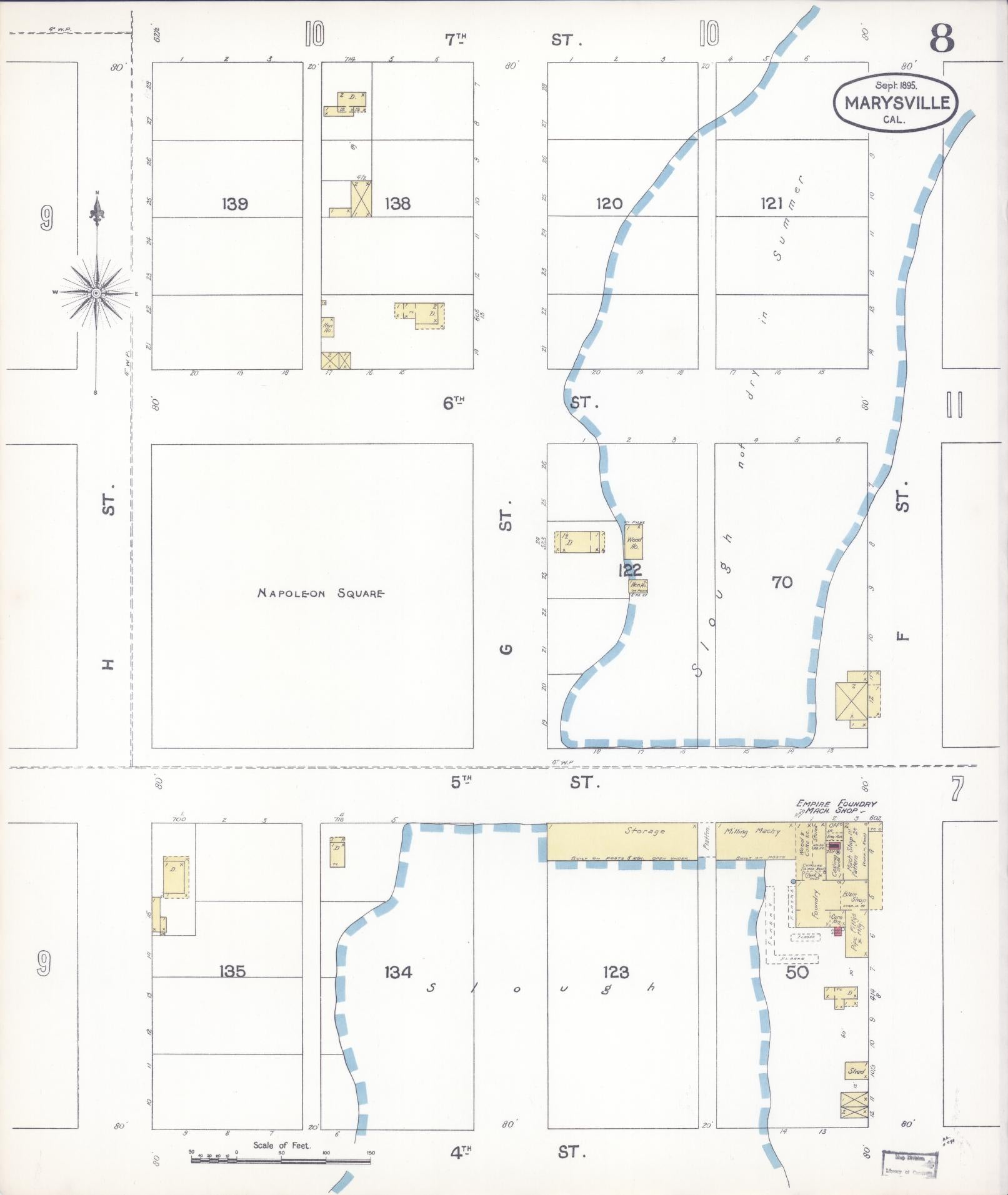 Sanborn Fire Insurance Map from Marysville, Yuba County, California (1895), Sheet #0008 - Historic Sanborn Fire Insurance Map Print, vintage old map wall art, antique decor, genealogy gift, California California map