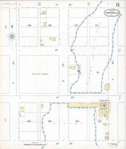 Sanborn Fire Insurance Map from Marysville, Yuba County, California (1895), Sheet #0008 - Historic Sanborn Fire Insurance Map Print, vintage old map wall art, antique decor, genealogy gift, California California map