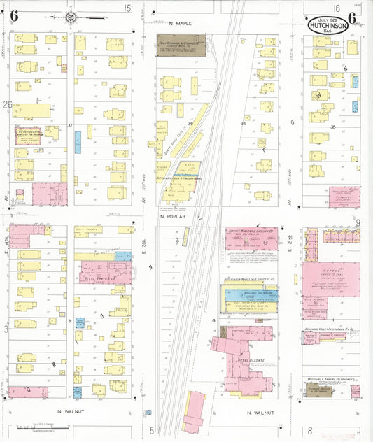 Sanborn Fire Insurance Map from Hutchinson, Reno County, Kansas (1929), Sheet #0007 - Historic Sanborn Fire Insurance Map Print, vintage old map wall art, antique decor, genealogy gift, Kansas Kansas map