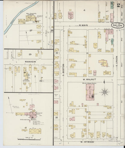 Sanborn Fire Insurance Map from Galion, Crawford County, Ohio (1887), Sheet #0002 - Historic Sanborn Fire Insurance Map Print, vintage old map wall art, antique decor, genealogy gift, Ohio Ohio map
