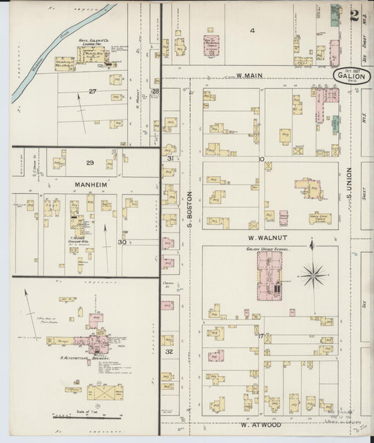 Sanborn Fire Insurance Map from Galion, Crawford County, Ohio (1887), Sheet #0002 - Historic Sanborn Fire Insurance Map Print, vintage old map wall art, antique decor, genealogy gift, Ohio Ohio map