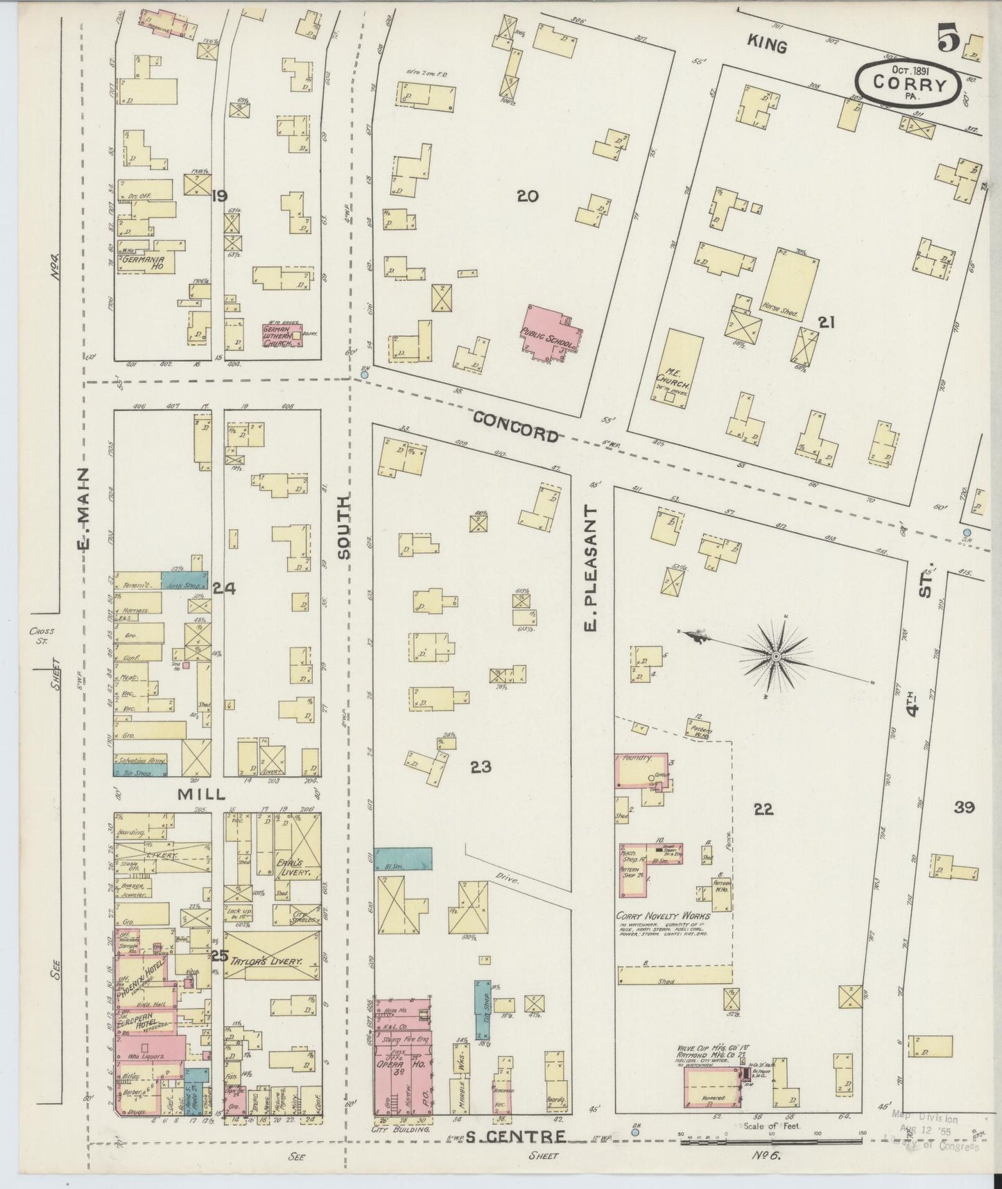 Sanborn Fire Insurance Map from Corry, Erie County, Pennsylvania (1891), Sheet #0005 - Historic Sanborn Fire Insurance Map Print, vintage old map wall art, antique decor, genealogy gift, Pennsylvania Pennsylvania map