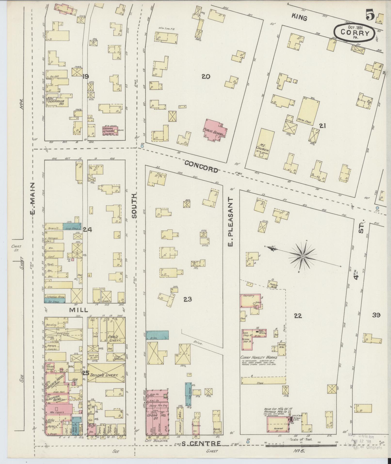 Sanborn Fire Insurance Map from Corry, Erie County, Pennsylvania (1891), Sheet #0005 - Historic Sanborn Fire Insurance Map Print, vintage old map wall art, antique decor, genealogy gift, Pennsylvania Pennsylvania map