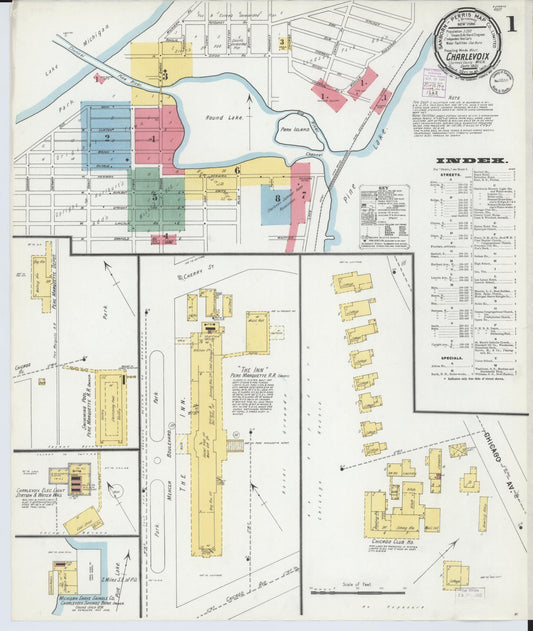 Sanborn Fire Insurance Map from Charlevoix, Charlevoix County, Michigan (1901), Sheet #0001 - Complete Map Set gallery image, historic Sanborn map, vintage wall art, Michigan Michigan