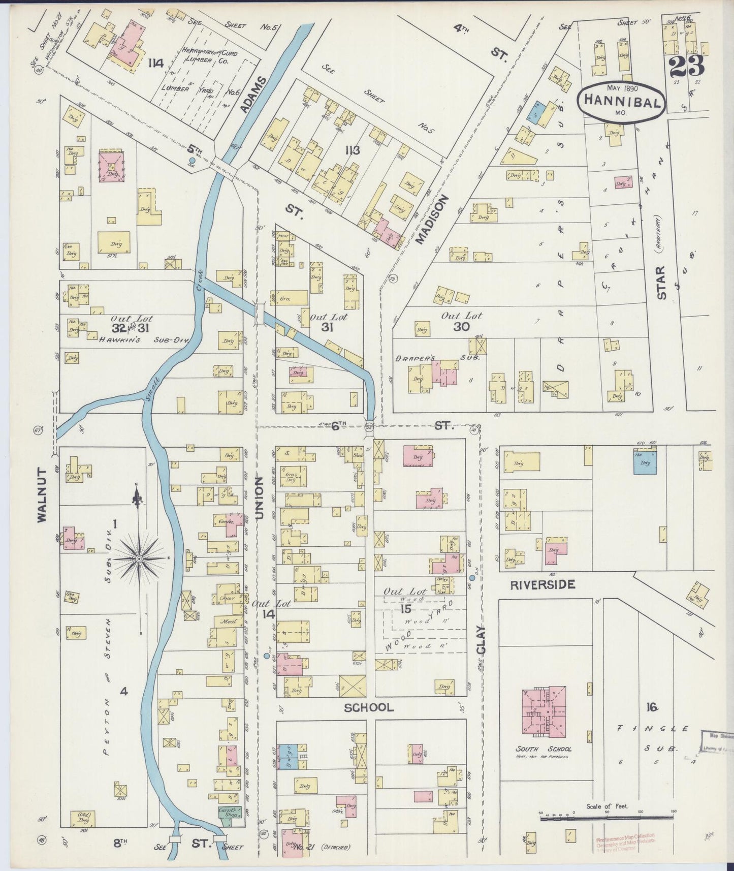 Sanborn Fire Insurance Map from Hannibal, Marion County, Missouri (1890), Sheet #0023 - Complete Map Set gallery image, historic Sanborn map, vintage wall art, Missouri Missouri