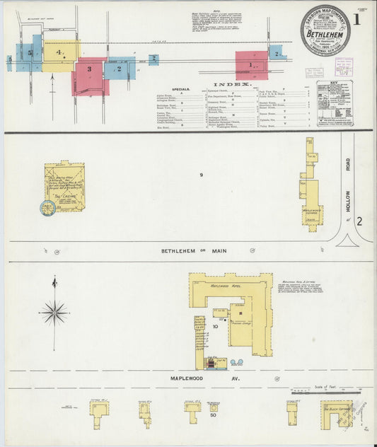 Sanborn Fire Insurance Map from Bethlehem, Grafton County, New Hampshire (1905), Sheet #0001 - Historic Sanborn Fire Insurance Map Print, vintage old map wall art, antique decor, genealogy gift, New Hampshire New Hampshire map