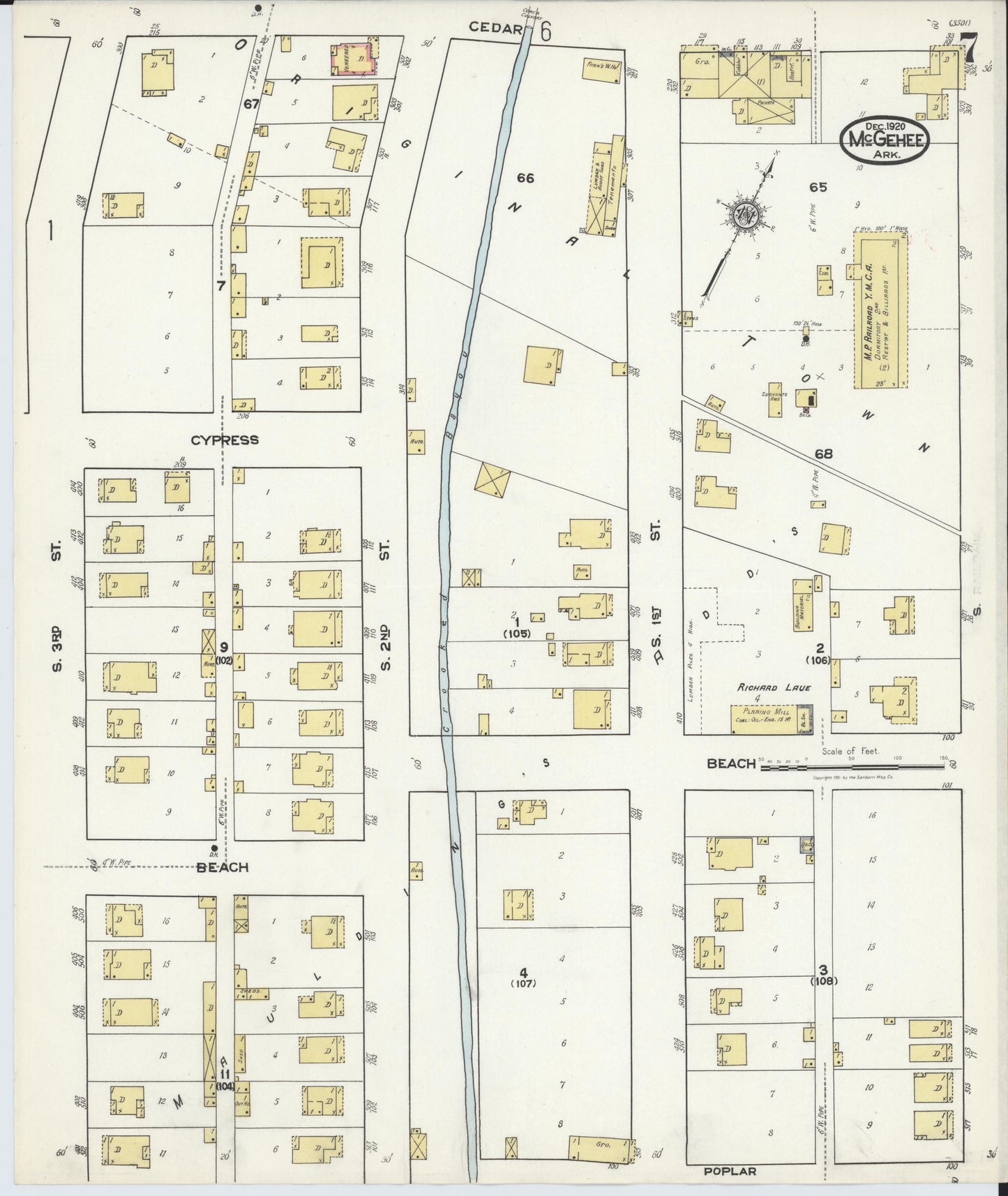 Sanborn Fire Insurance Map from McGehee, Desha County, Arkansas (1920), Sheet #0007 - Historic Sanborn Fire Insurance Map Print, vintage old map wall art, antique decor, genealogy gift, Arkansas Arkansas map