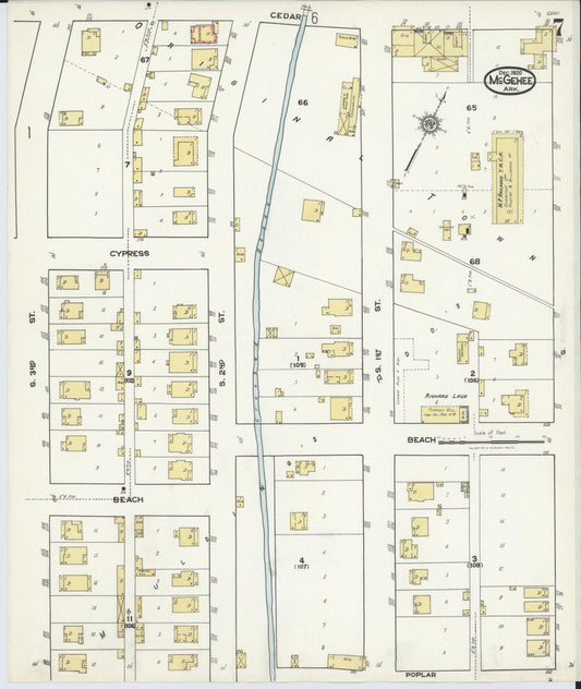 Sanborn Fire Insurance Map from McGehee, Desha County, Arkansas (1920), Sheet #0007 - Historic Sanborn Fire Insurance Map Print, vintage old map wall art, antique decor, genealogy gift, Arkansas Arkansas map