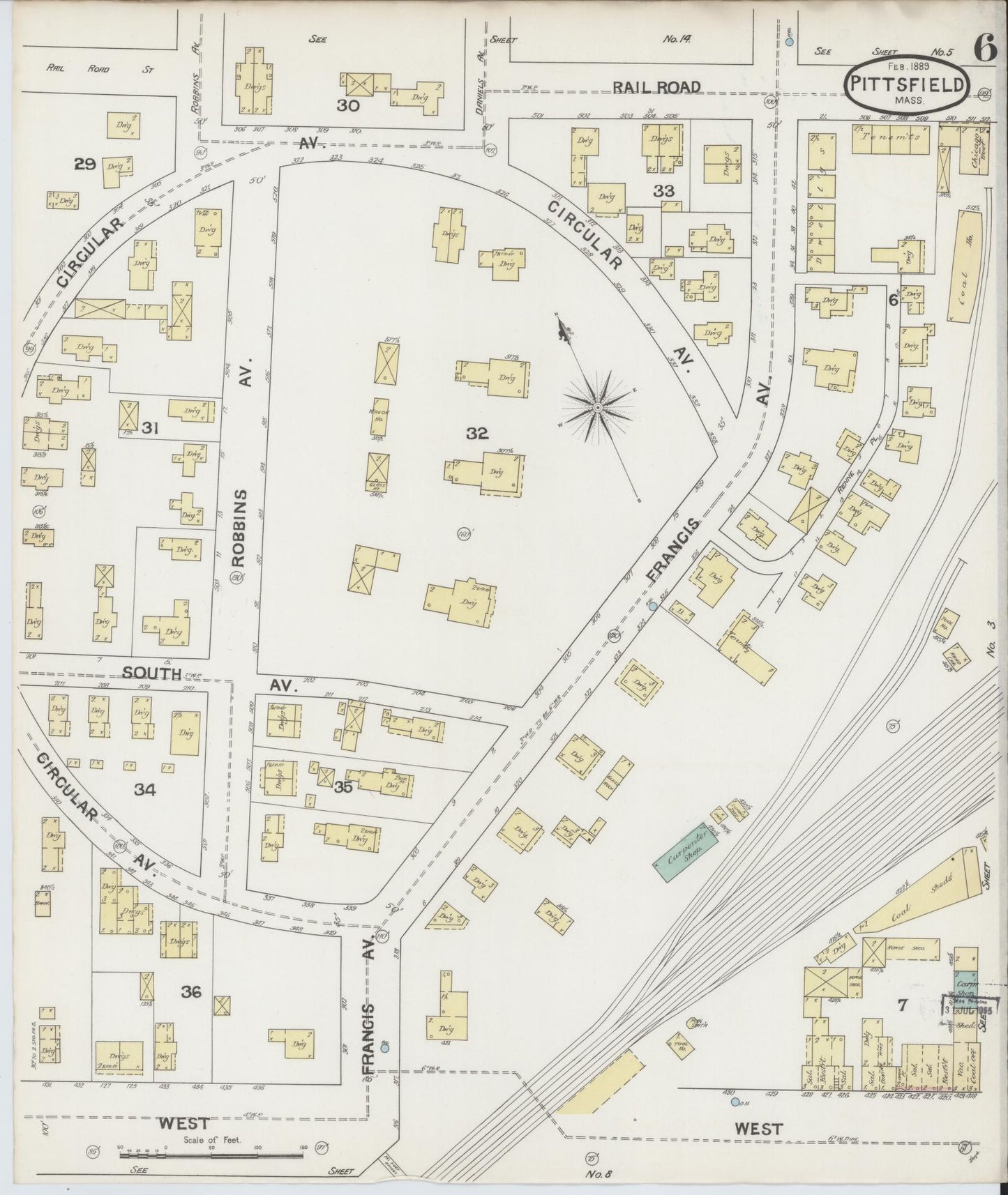 Sanborn Fire Insurance Map from Pittsfield, Berkshire County, Massachusetts (1889), Sheet #0006 - Complete Map Set gallery image, historic Sanborn map, vintage wall art, Massachusetts Massachusetts