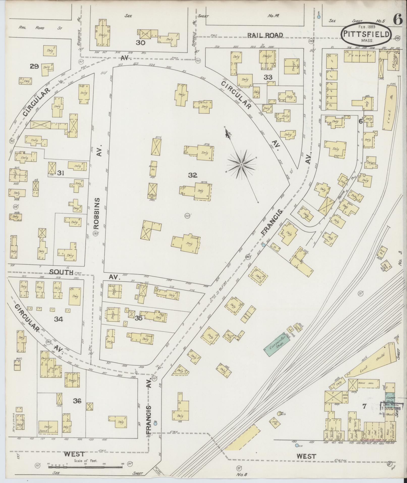 Sanborn Fire Insurance Map from Pittsfield, Berkshire County, Massachusetts (1889), Sheet #0006 - Complete Map Set gallery image, historic Sanborn map, vintage wall art, Massachusetts Massachusetts