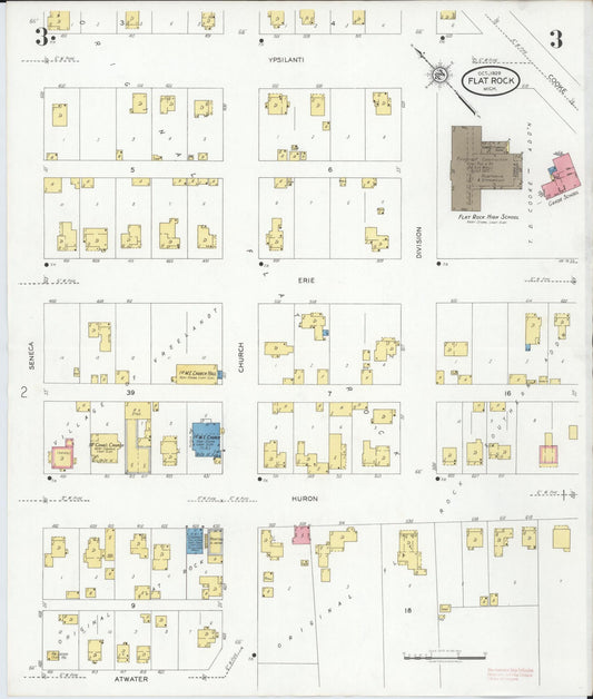 Sanborn Fire Insurance Map from Flat Rock, Wayne County, Michigan (1929), Sheet #0003 - Historic Sanborn Fire Insurance Map Print, vintage old map wall art, antique decor, genealogy gift, Michigan Michigan map