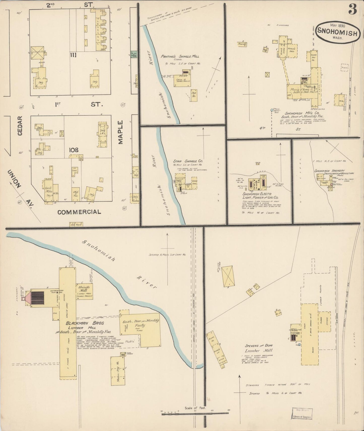 Sanborn Fire Insurance Map from Snohomish, Snohomish County, Washington (1890), Sheet #0003 - Complete Map Set gallery image, historic Sanborn map, vintage wall art, Washington Washington