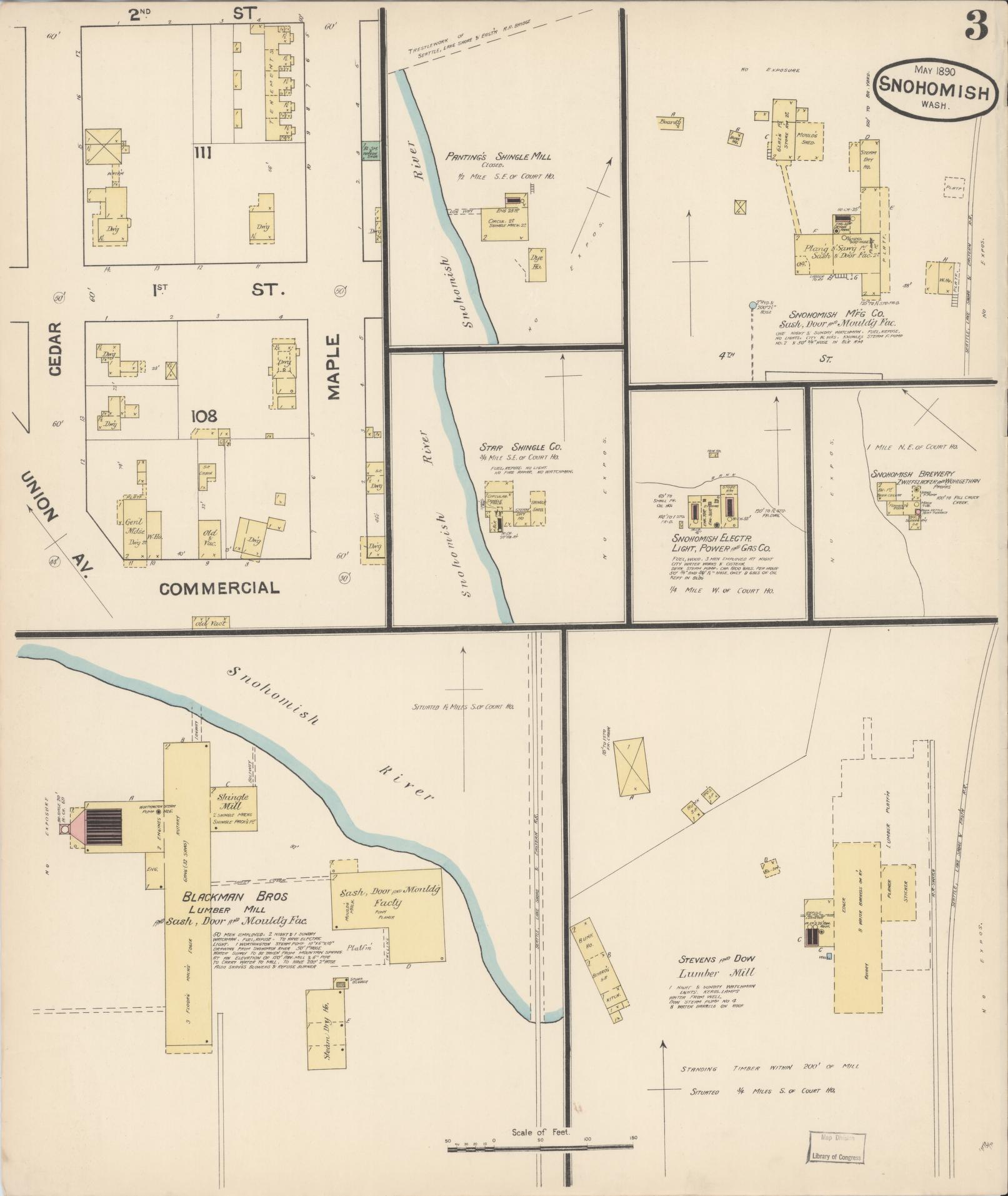 Sanborn Fire Insurance Map from Snohomish, Snohomish County, Washington (1890), Sheet #0003 - Complete Map Set gallery image, historic Sanborn map, vintage wall art, Washington Washington