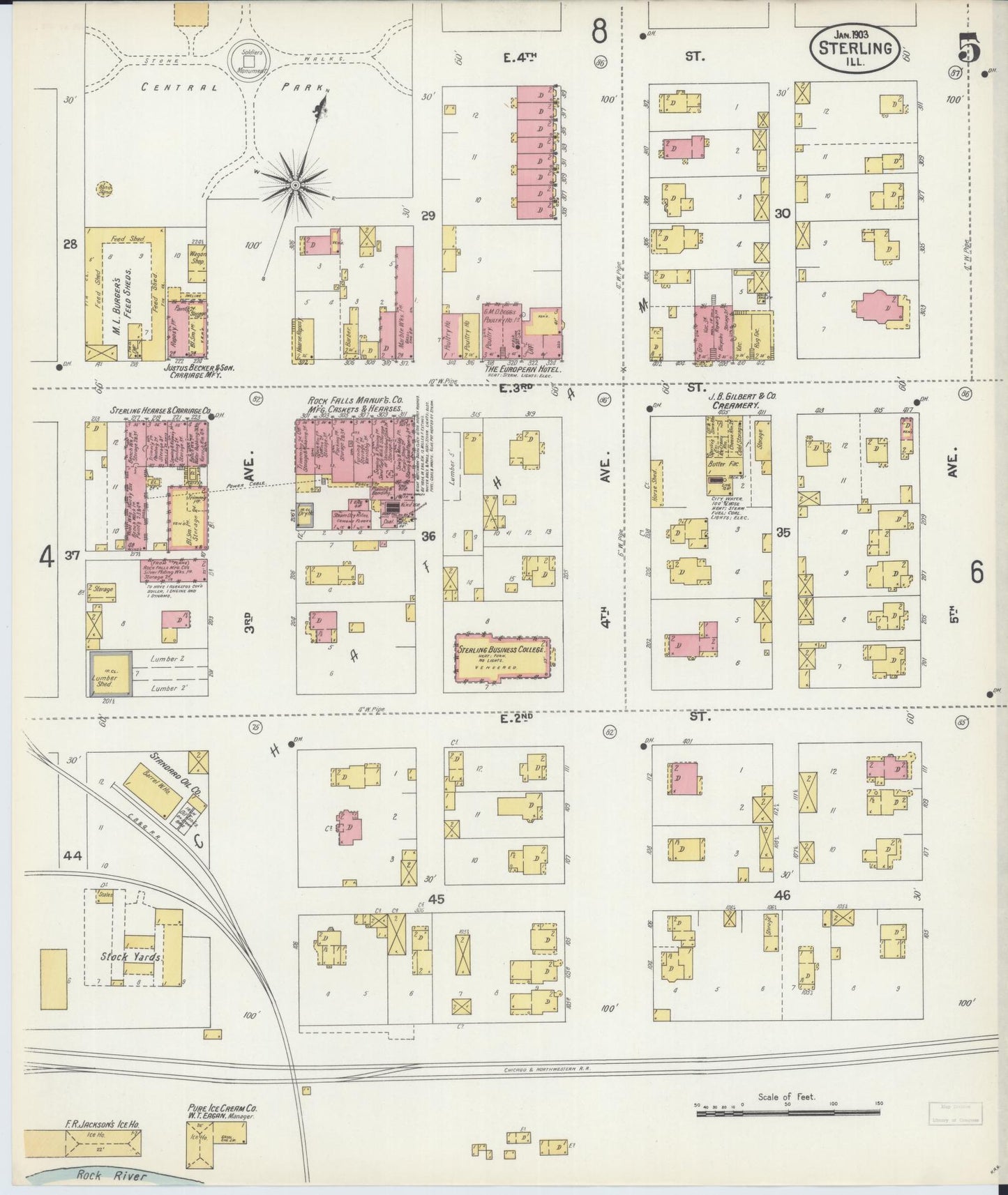 Sanborn Fire Insurance Map from Sterling, Whiteside County, Illinois (1903), Sheet #0005 - Complete Map Set gallery image, historic Sanborn map, vintage wall art, Illinois Illinois