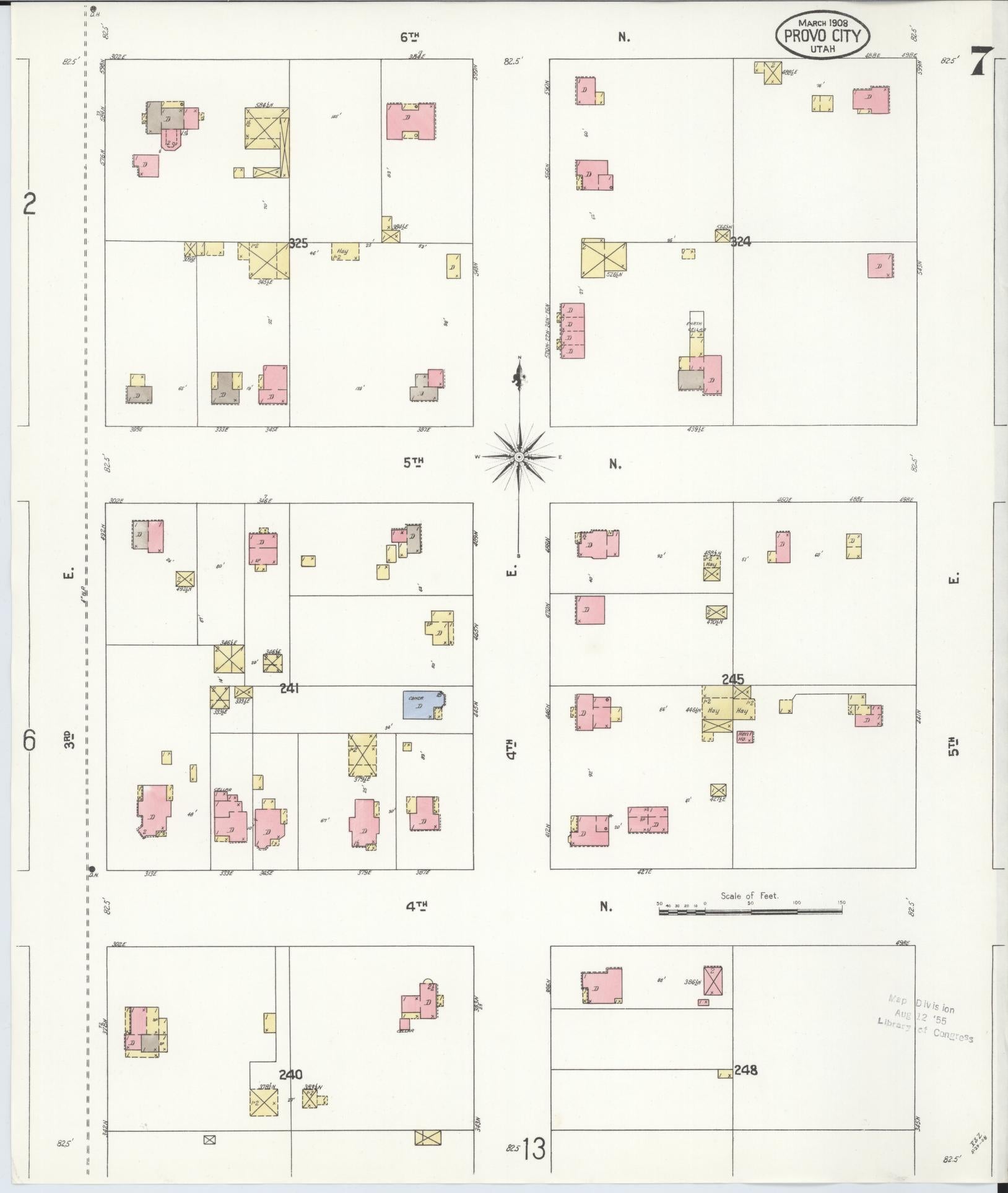 Sanborn Fire Insurance Map from Provo, Utah County, Utah (1908), Sheet #0007 - Complete Map Set gallery image, historic Sanborn map, vintage wall art, Provo Utah