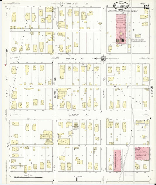 Sanborn Fire Insurance Map from Pittsburg, Crawford County, Kansas (1913), Sheet #0012 - Historic Sanborn Fire Insurance Map Print, vintage old map wall art, antique decor, genealogy gift, Kansas Kansas map