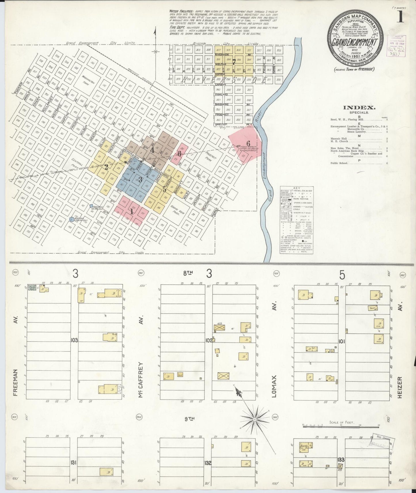 Sanborn Fire Insurance Map from Grand Encampment, Carbon County, Wyoming (1903), Sheet #0001 - Historic Sanborn Fire Insurance Map Print, vintage old map wall art, antique decor, genealogy gift, Wyoming Wyoming map