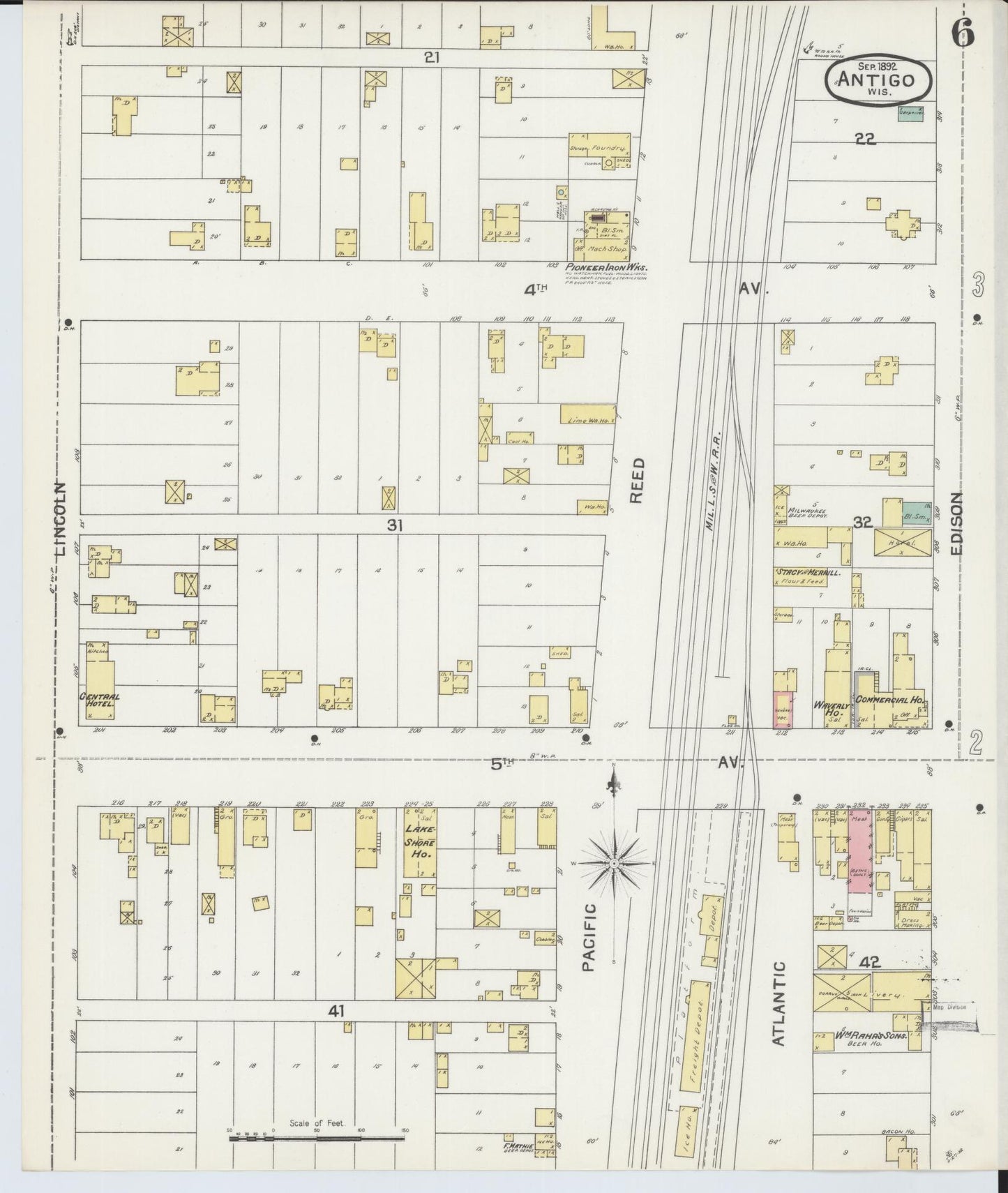 Sanborn Fire Insurance Map from Antigo, Langlade County, Wisconsin (1892), Sheet #0006 - Complete Map Set gallery image, historic Sanborn map, vintage wall art, Wisconsin Wisconsin