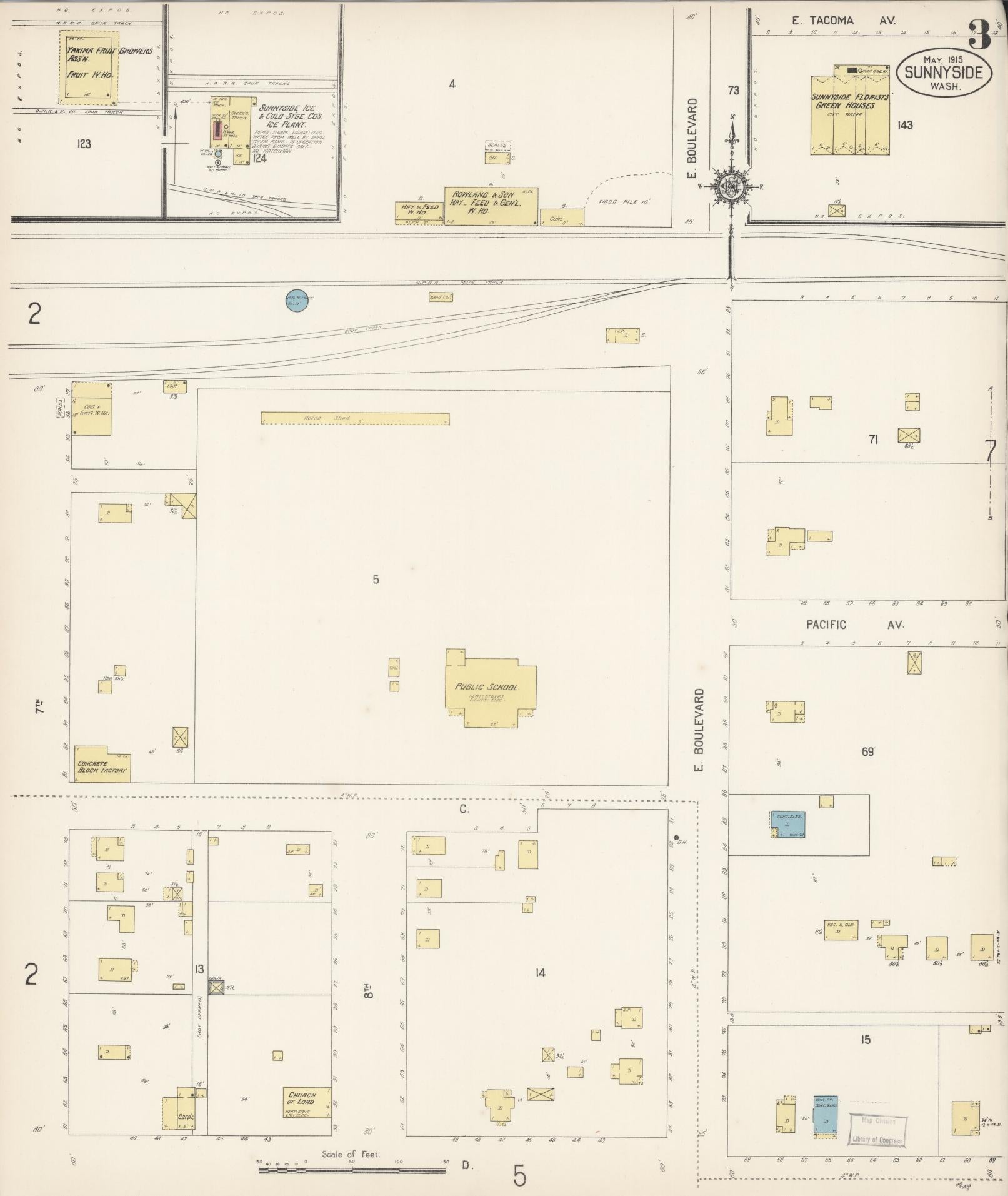 Sanborn Fire Insurance Map from Sunnyside, Yakima County, Washington (1915), Sheet #0003 - Complete Map Set gallery image, historic Sanborn map, vintage wall art, Washington Washington