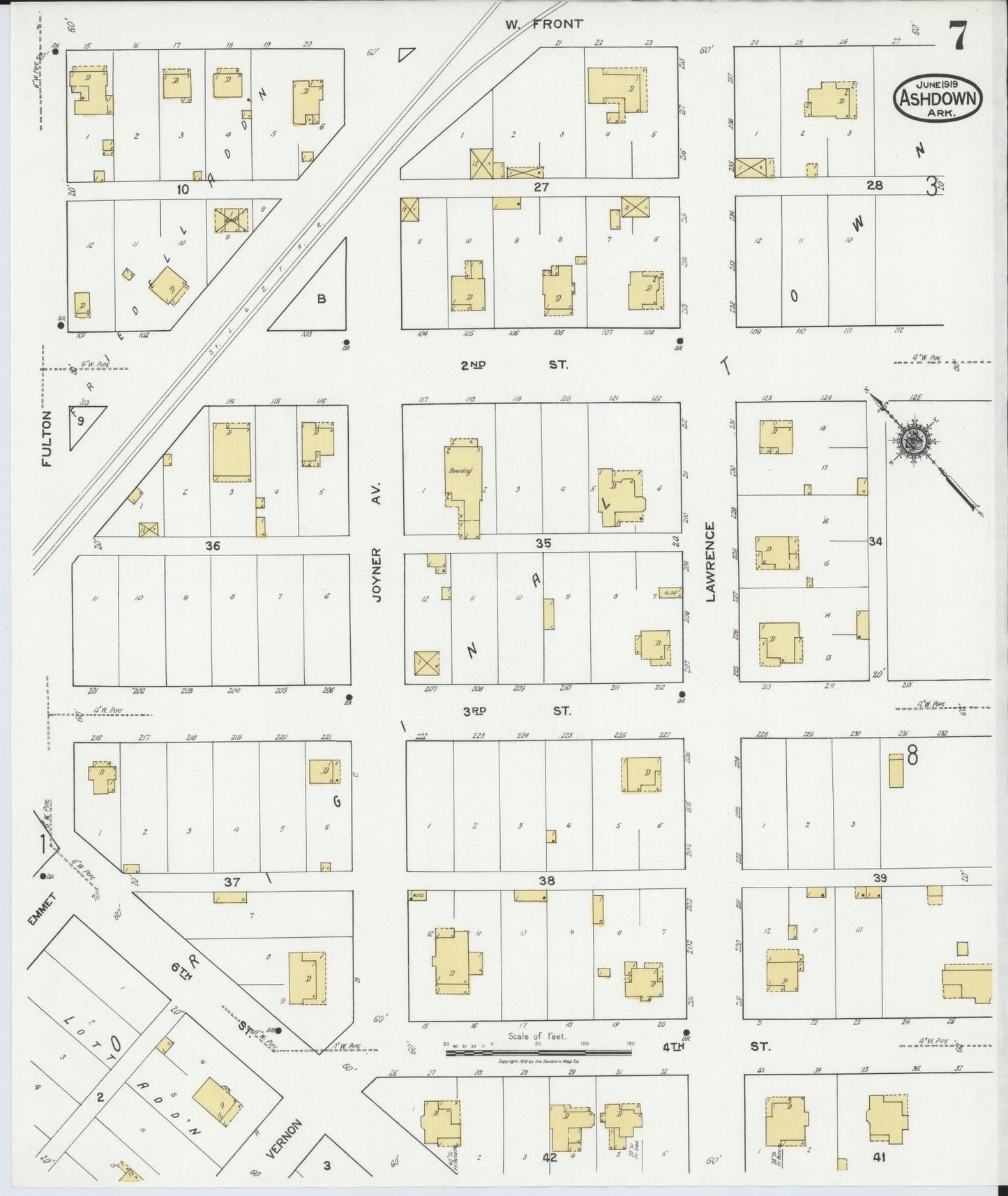 Sanborn Fire Insurance Map from Ashdown, Little River County, Arkansas (1919), Sheet #0007 - Historic Sanborn Fire Insurance Map Print, vintage old map wall art, antique decor, genealogy gift, Arkansas Arkansas map