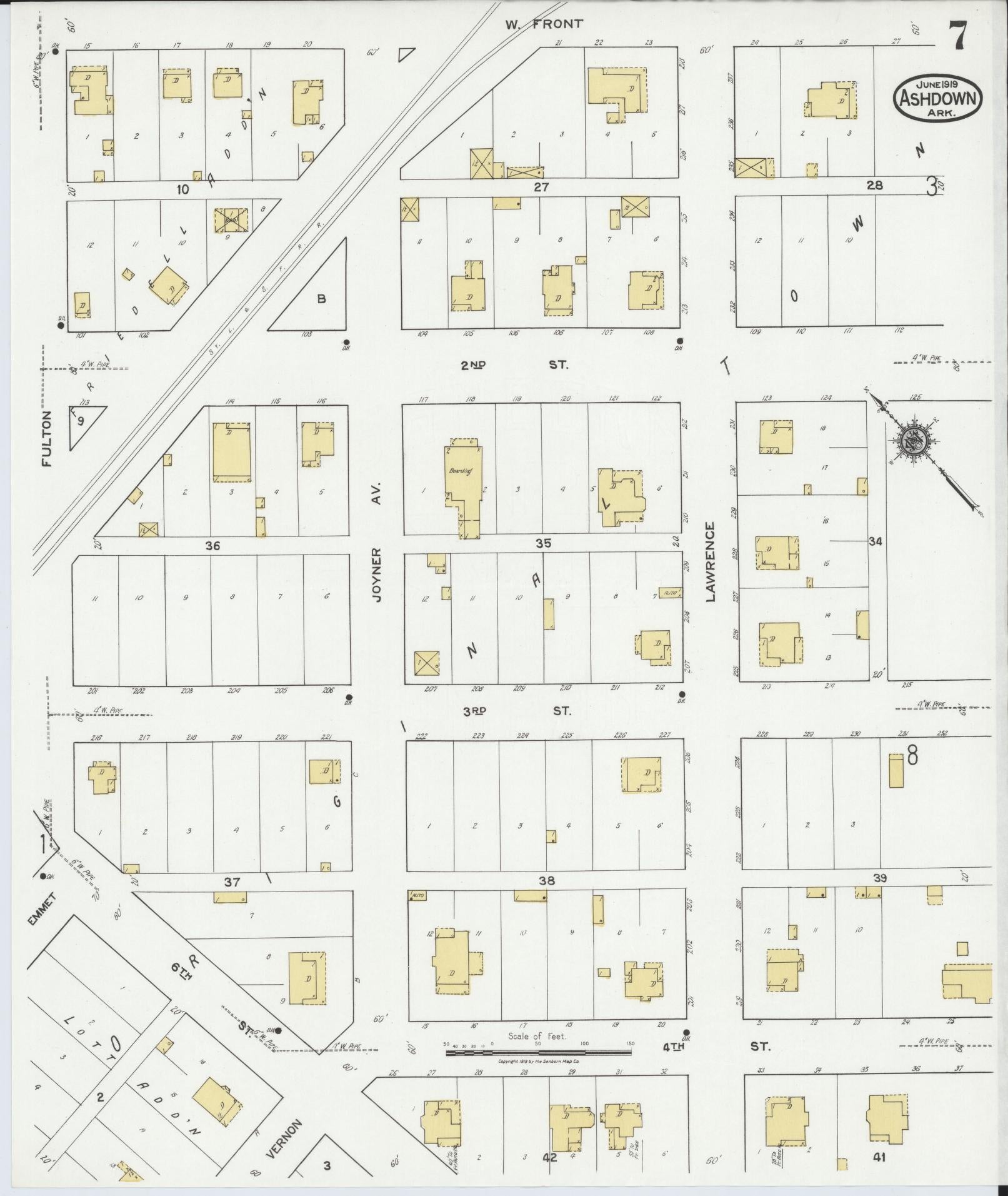 Sanborn Fire Insurance Map from Ashdown, Little River County, Arkansas (1919), Sheet #0007 - Historic Sanborn Fire Insurance Map Print, vintage old map wall art, antique decor, genealogy gift, Arkansas Arkansas map