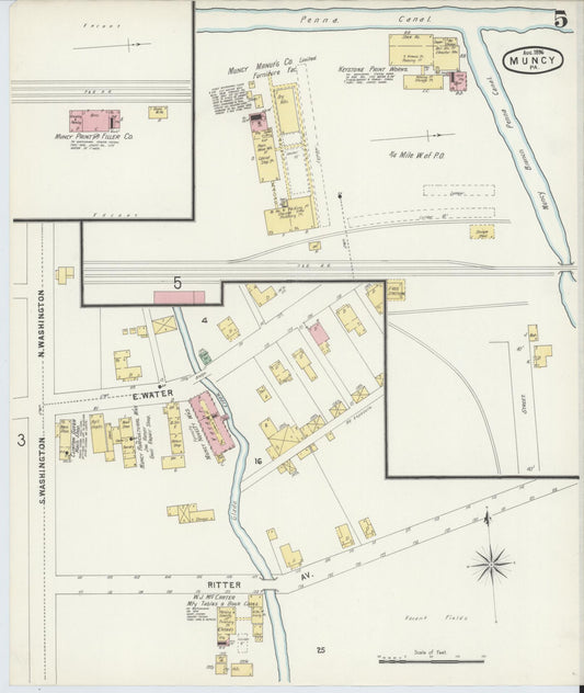 Sanborn Fire Insurance Map from Muncy, Lycoming County, Pennsylvania (1896), Sheet #0005 - Historic Sanborn Fire Insurance Map Print, vintage old map wall art, antique decor, genealogy gift, Pennsylvania Pennsylvania map