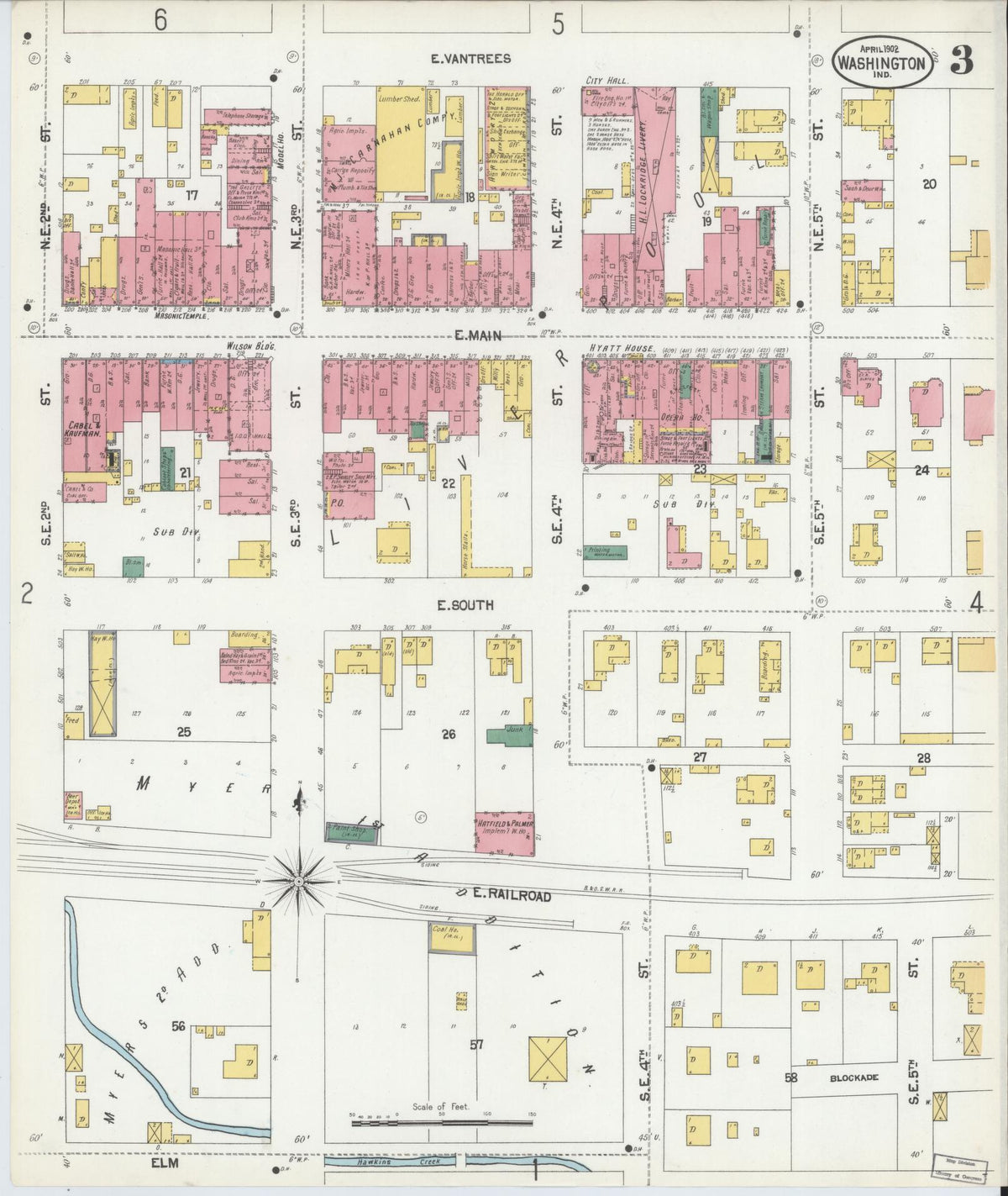 Sanborn Fire Insurance Map from Washington, Daviess County, Indiana (1902), Sheet #0003 - Complete Map Set gallery image, historic Sanborn map, vintage wall art, Washington Washington